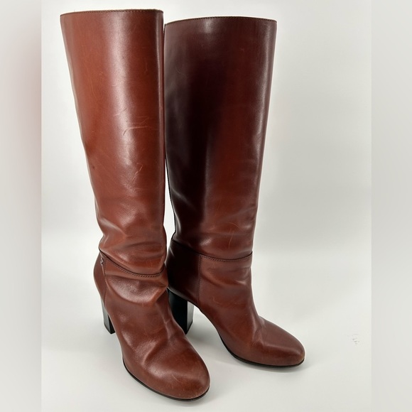 Chanel brown leather camel caramel heeled boots pull on 38.5 with dustbags only - Picture 2 of 16